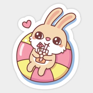 Cute Rabbit Chilling On Pool Float Summer Vibes Sticker